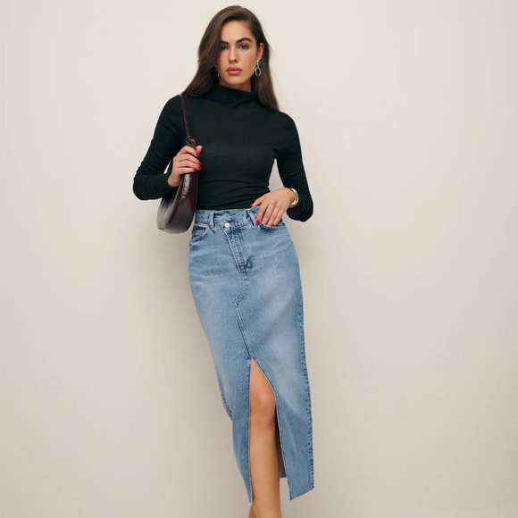 Reformation Nila Long Denim Skirt Ivory - Size 24 - Picture 1 of 3